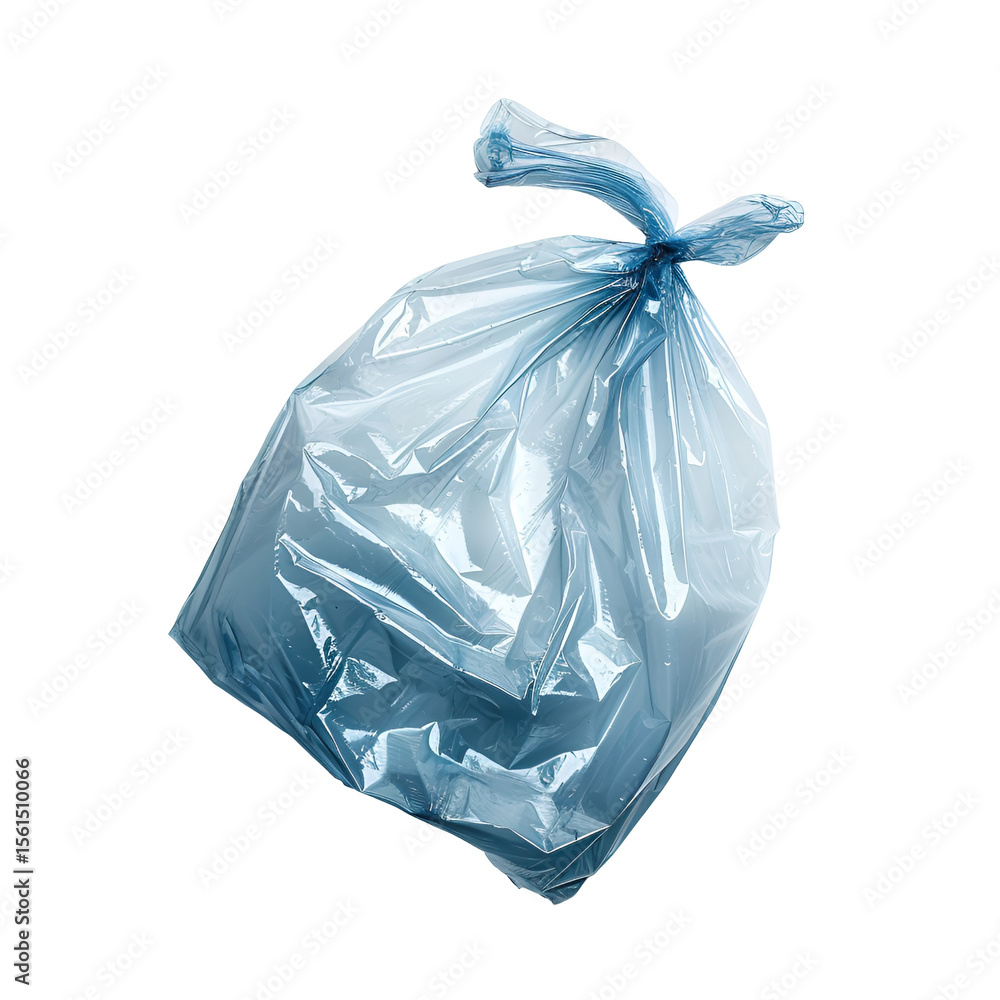 Obraz premium Blue plastic garbage bag isolated on black background