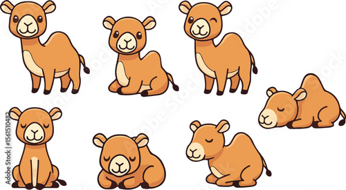 vector illustration of camel funny cute cartoon mascot character cartoon with 7 poses 01