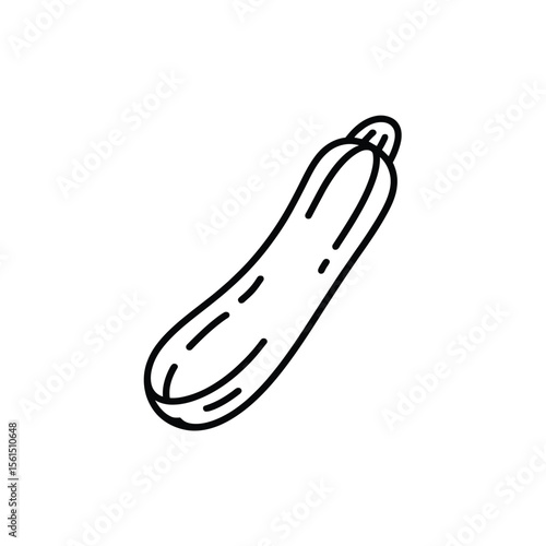 Simple black line drawing of a single zucchini on a white background