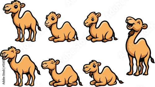 vector illustration of camel funny cute cartoon mascot character cartoon with 7 poses 03