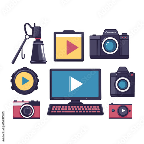 2D Flat icon Digital Content Creation & Editing Icons isolated in White Background