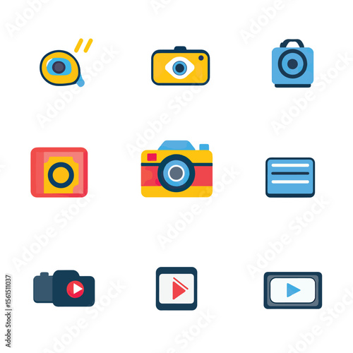2D Flat icon Digital Content Creation & Editing Icons isolated in White Background