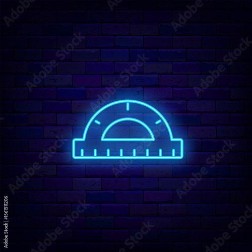 Ruler transporter neon icon. Mathematics and geometry sign. Education idea. Vector stock illustration