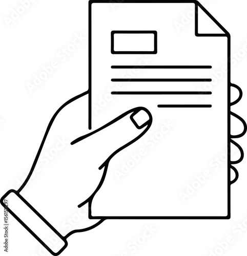 document in hand icon on white background