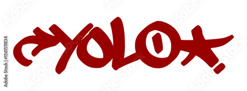 Energetic red graffiti tag "Yolo" with wild drip style and transparent background. Slang for “You Only Live Once”. about bold choices and freedom.