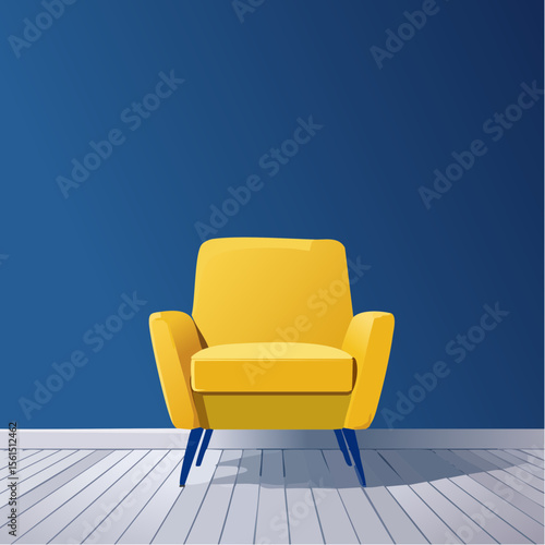 Minimalist high-contrast image of a bright colored chair against a vibrant colored wall