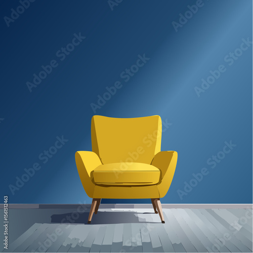 Minimalist high-contrast image of a bright colored chair against a vibrant colored wall