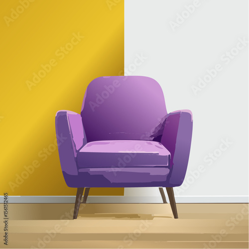Minimalist high-contrast image of a bright colored chair against a vibrant colored wall