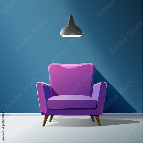 Minimalist high-contrast image of a bright colored chair against a vibrant colored wall