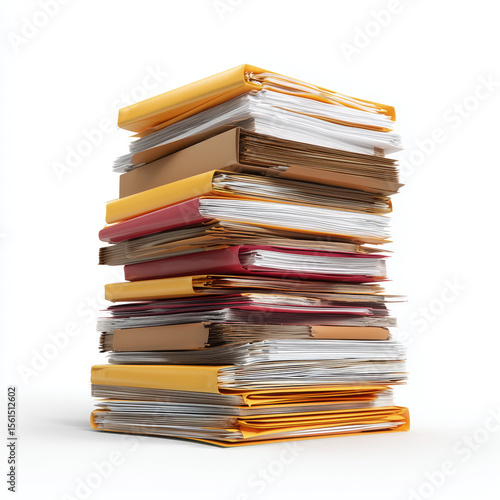 High Stack of Office Files and Folders , PNG isolated cut out image