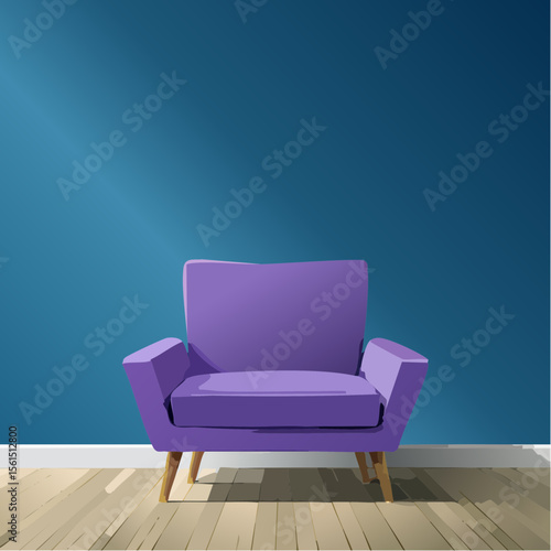 Minimalist high-contrast image of a bright colored chair against a vibrant colored wall