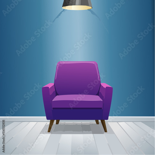 Minimalist high-contrast image of a bright colored chair against a vibrant colored wall