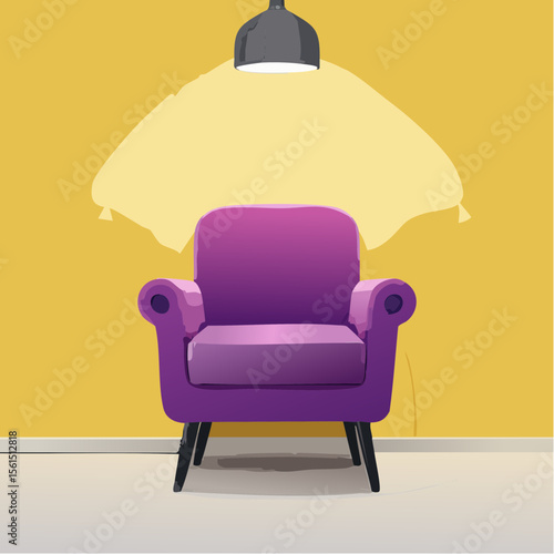 Minimalist high-contrast image of a bright colored chair against a vibrant colored wall
