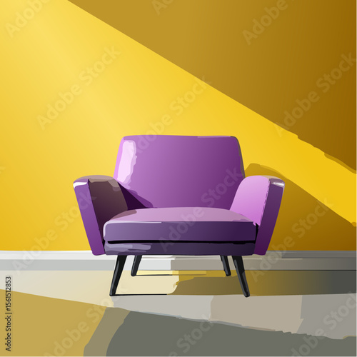 Minimalist high-contrast image of a bright colored chair against a vibrant colored wall