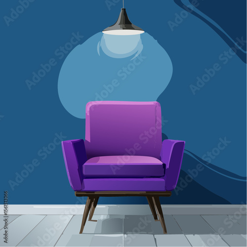 Minimalist high-contrast image of a bright colored chair against a vibrant colored wall