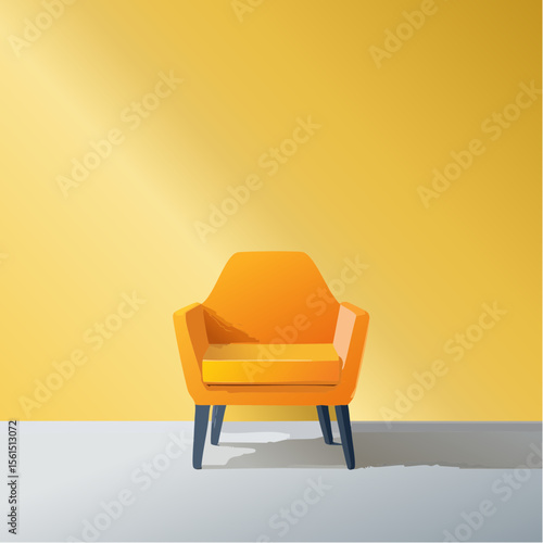Minimalist high-contrast image of a bright colored chair against a vibrant colored wall