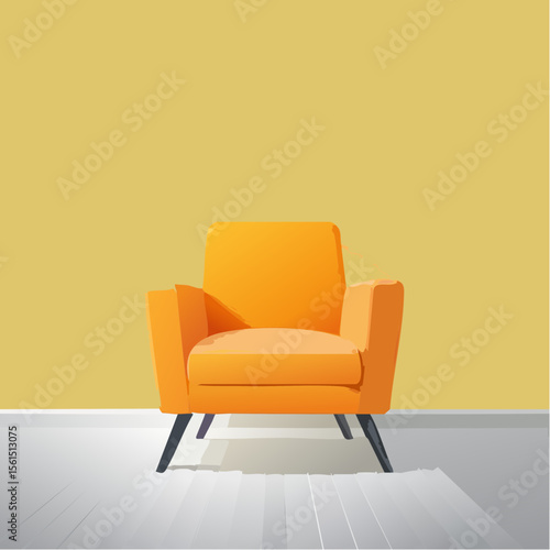 Minimalist high-contrast image of a bright colored chair against a vibrant colored wall