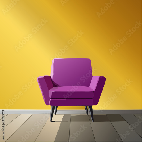 Minimalist high-contrast image of a bright colored chair against a vibrant colored wall