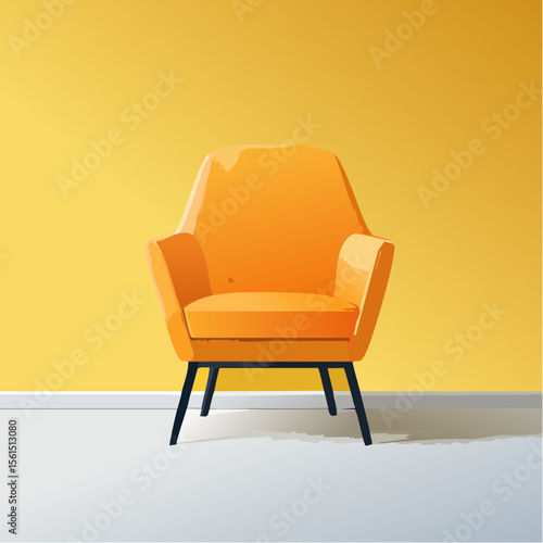 Minimalist high-contrast image of a bright colored chair against a vibrant colored wall