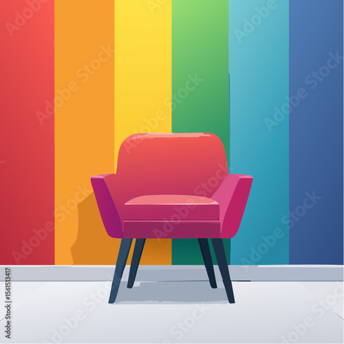 Minimalist high-contrast image of a bright colored chair against a vibrant colored wall