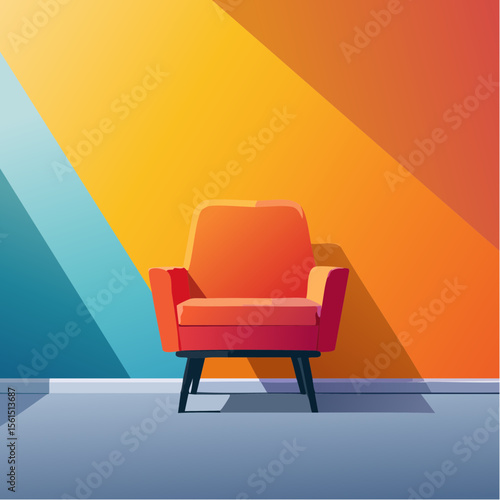 Minimalist high-contrast image of a bright colored chair against a vibrant colored wall