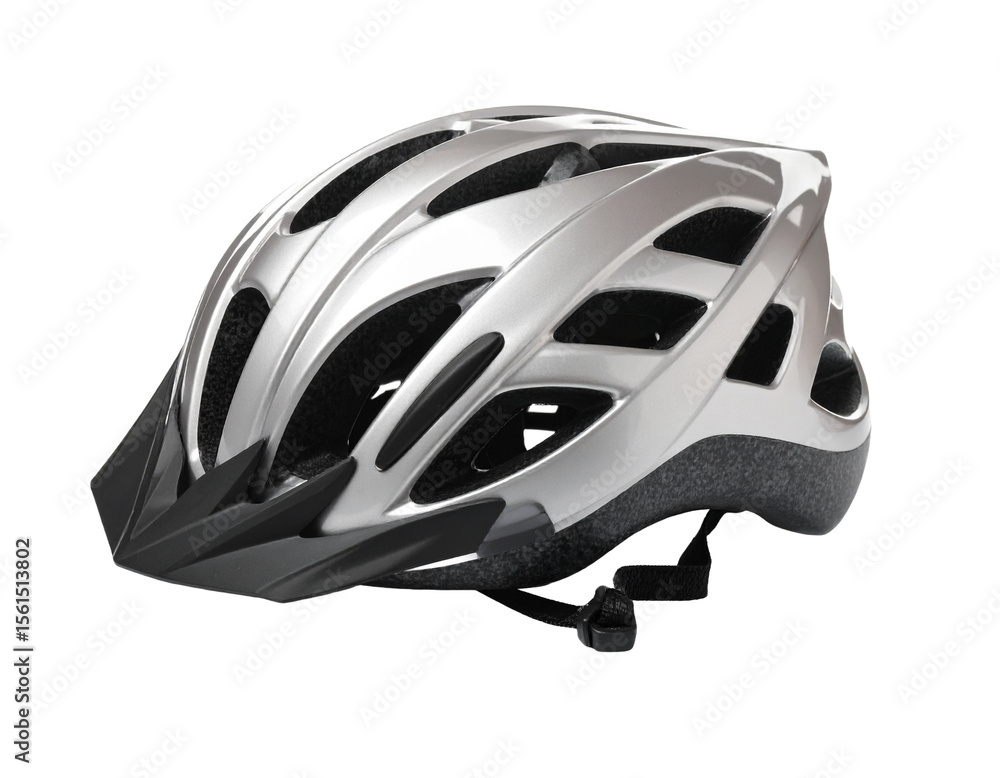 Fototapeta premium A black mountain bike helmet, isolated on a white background, crucial safety gear for cycling and extreme sports.