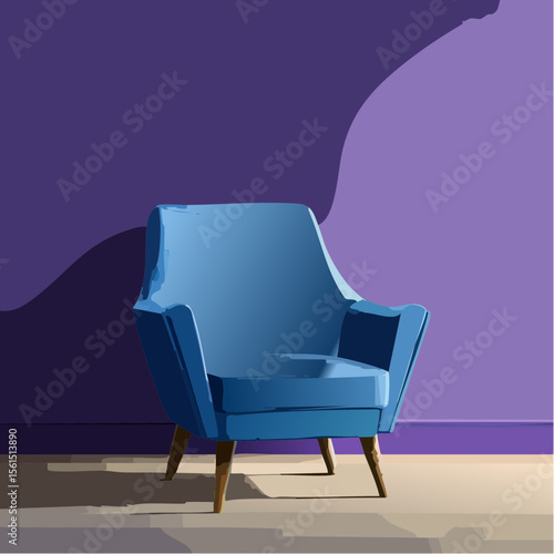 Minimalist high-contrast image of a bright colored chair against a vibrant colored wall