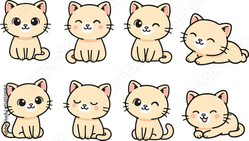 vector illustration of kitten cat puss  funny cute cartoon mascot character cartoon with 8 poses 02