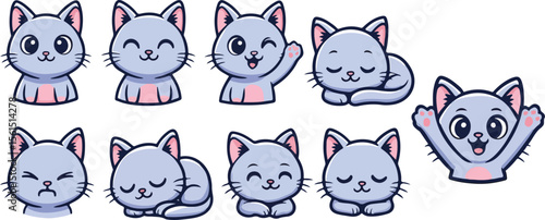 vector illustration of kitten cat puss  funny cute cartoon mascot character cartoon with 9 poses 