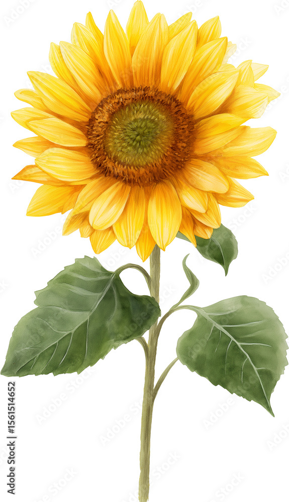 Obraz premium Sunflower Illustration with Realistic Details, Botanical Art Painting