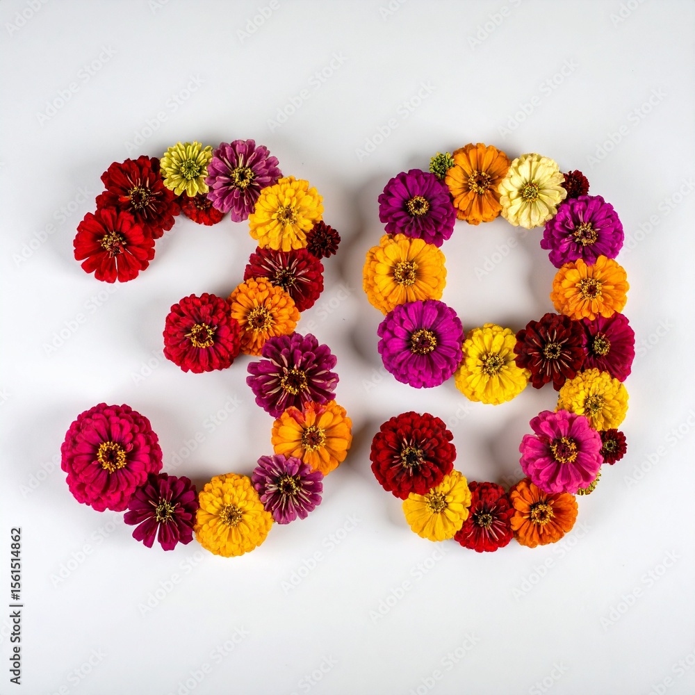 Number 39 made out of flowers with solid white background. Photo for 39th birthday or anniversary party Number 39 made out of flowers with solid white background. Photo for 39th birthday or anniversary party