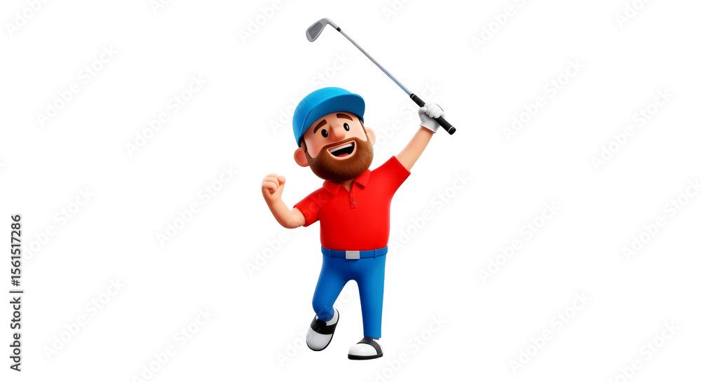Joyful Cartoon Golfer Celebrating Victory: A 3D Illustration Joyful Cartoon Golfer Celebrating Victory: A 3D Illustration