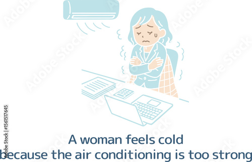 エアコンの設定温度が低くすぎて寒がる女性（主線なし）
