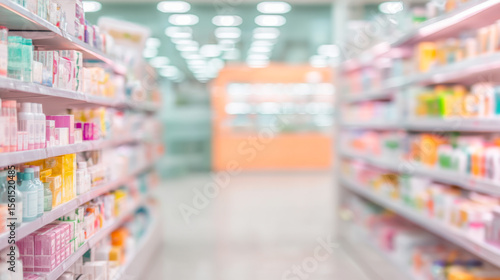 Wallpaper Mural Pharmacy drugstore shelves filled with healthcare products in soft focus interior Torontodigital.ca