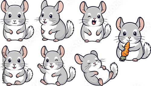 vector illustration of chinchilla mouse rat ferret hamster funny cute cartoon mascot character cartoon with 7 poses 02