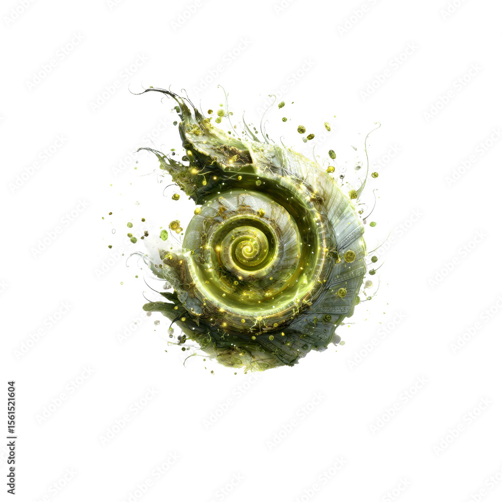 Fototapeta premium Enchanting Seashell with Glowing Spiral and Magical Splash