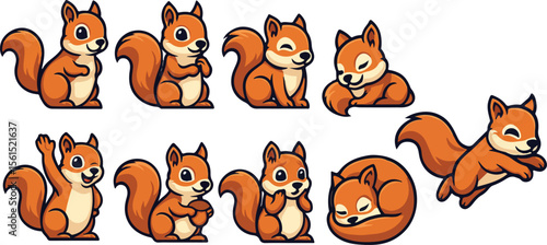 vector illustration of chipmunk squirrel ferret funny cute cartoon mascot character cartoon with 9 poses 