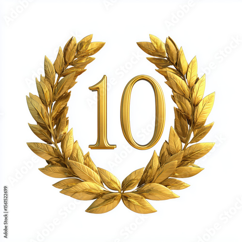 Golden Laurel Wreath Celebrating 10 Years of Excellence , PNG isolated cut out image