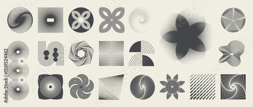 Abstract minimal element mid century vector set. Aesthetic contemporary stripe line art, vintage geometric shape in monochrome. Atomic age Art form design for wall art, decoration, wallpaper.