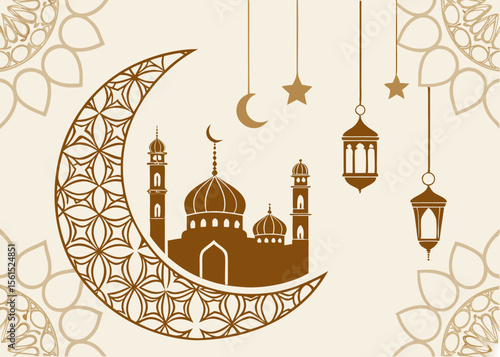 Elegant Islamic Crescent & Lantern Background	