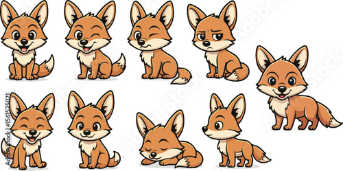 vector illustration coyote fox wolf jackal funny cute cartoon mascot character cartoon with 9 poses 01