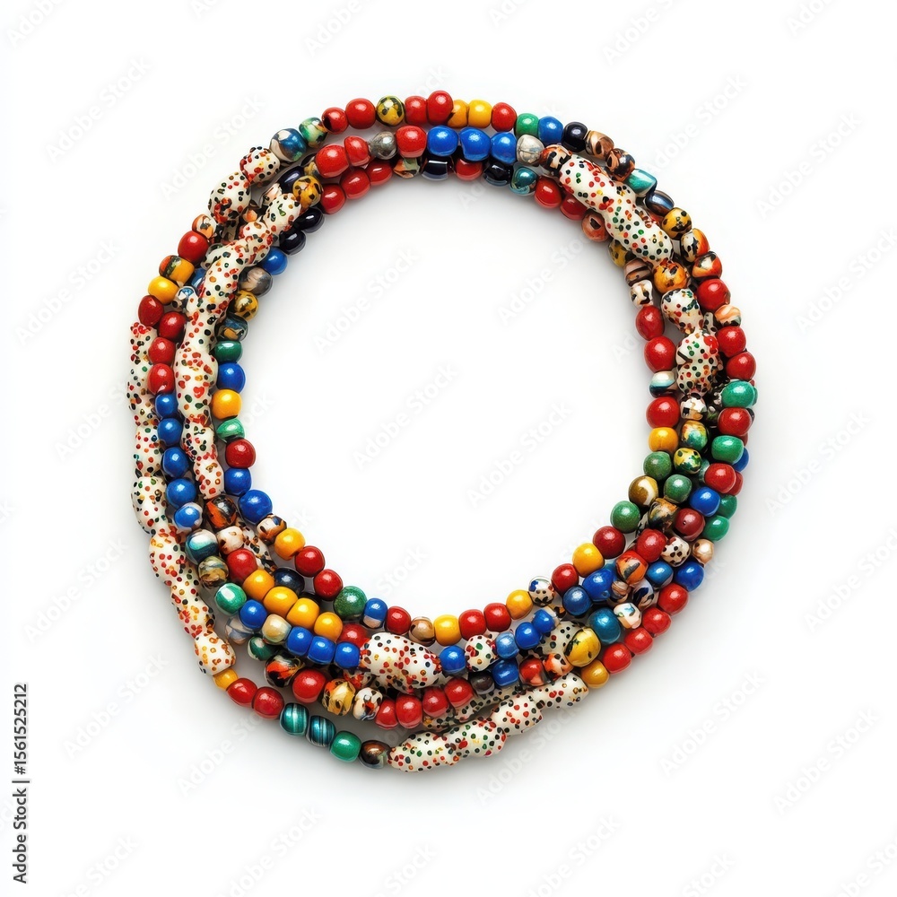 Fototapeta premium Strands of colorful beads arranged in a circular shape
