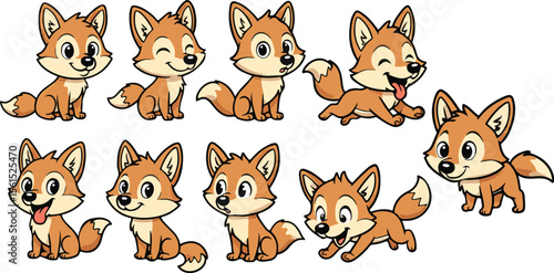 vector illustration coyote fox wolf jackal funny cute cartoon mascot character cartoon with 9 poses 02