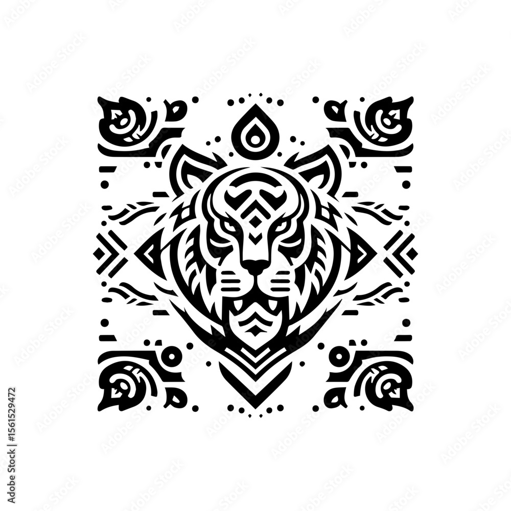 Black flat tribal tiger stripe design on white background Black flat tribal tiger stripe design on white background
