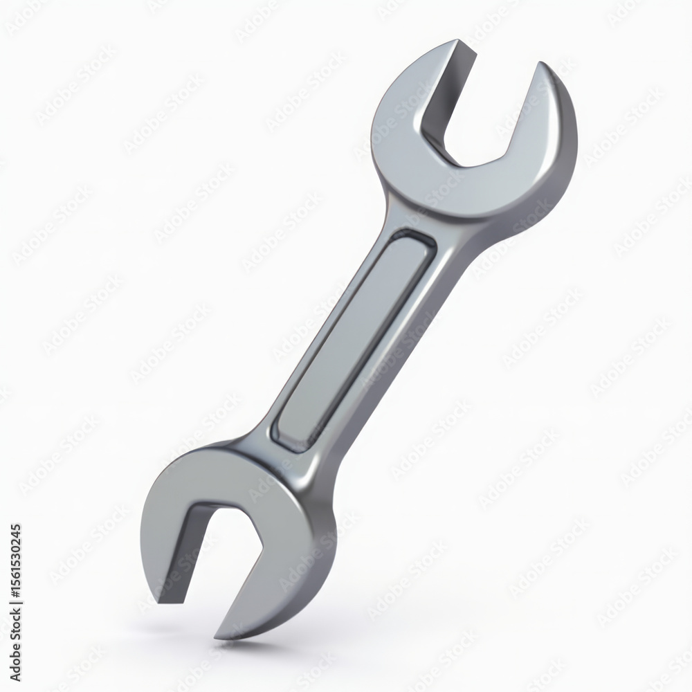 3D Metallic Silver Wrench Emoji Icon with Thick Proportions Floating Isolated on White Background 3D Metallic Silver Wrench Emoji Icon with Thick Proportions Floating Isolated on White Background