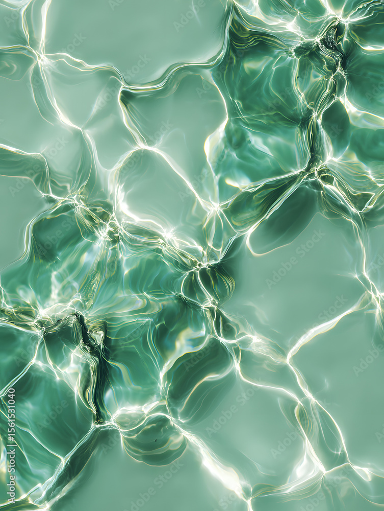 Fototapeta premium Top view of smooth water ripples on a light green background featuring clear gentle waves and a calm minimal aesthetic