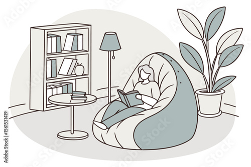 Comfortable bean bag chair illustration in vibrant colors