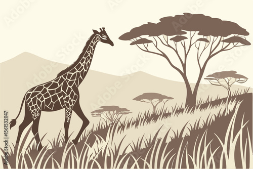 Canvas Print giraffe in the wild with tall grass