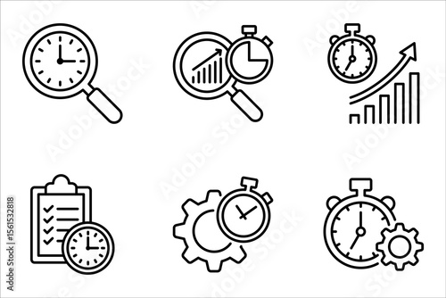 Time analysis linear icon set. Business management strategy. vector illustration on white background