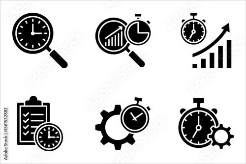 Time analysis linear icon set. Business management strategy. vector illustration on white background